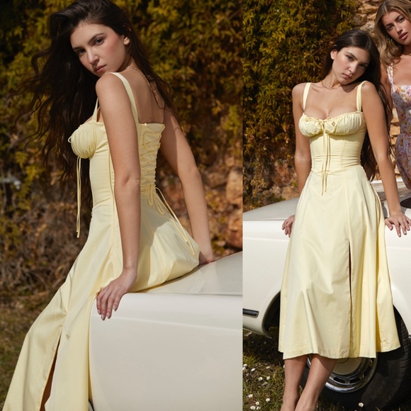 HOUSE OF CB 'Carmen' Buttercup Bustier Sundress yellow NWOT size XS - Picture 3 of 15